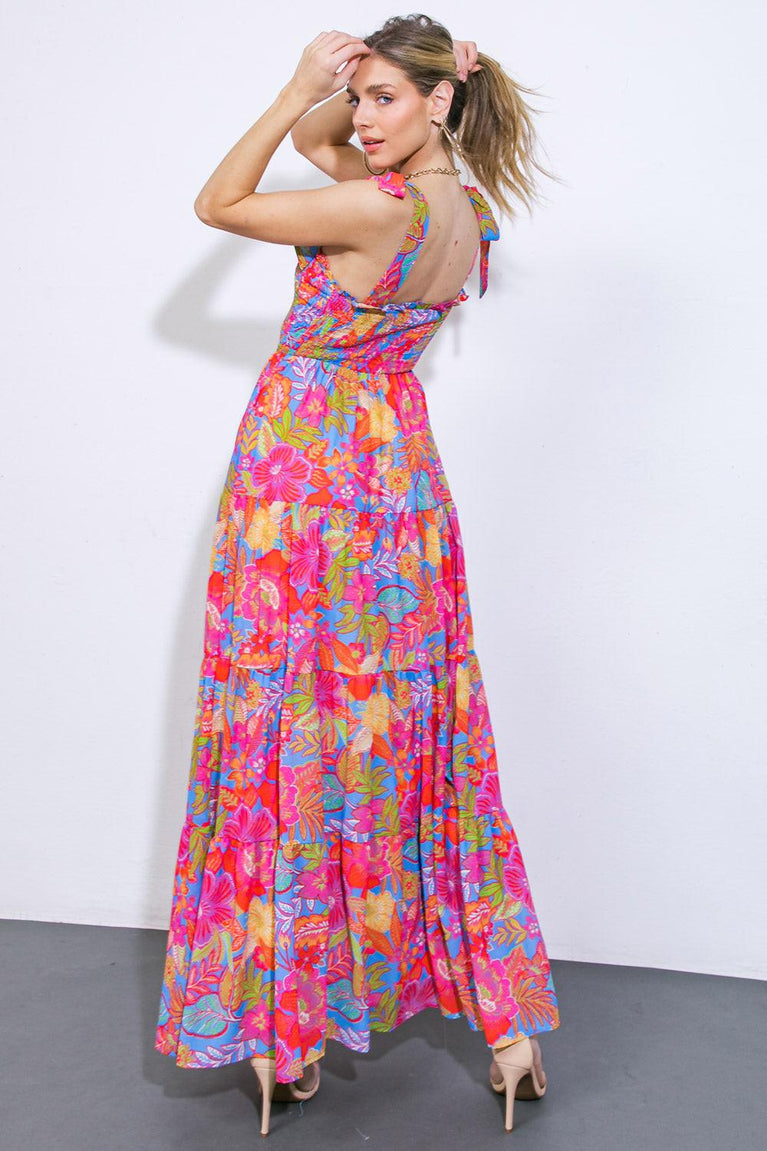 FLYING TOMATO Print Long Sleeve Maxi Dress