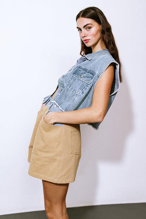CLAIM TO FAME DENIM VEST.
