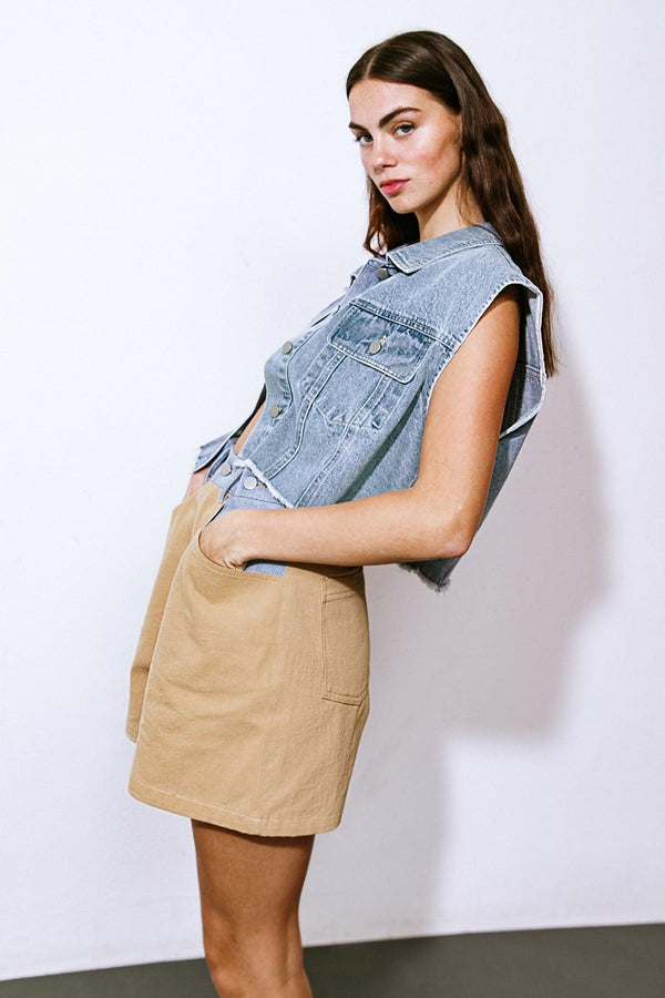 CLAIM TO FAME DENIM VEST.
