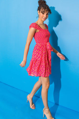 FANCIFUL FEAT WOVEN MINI DRESS.