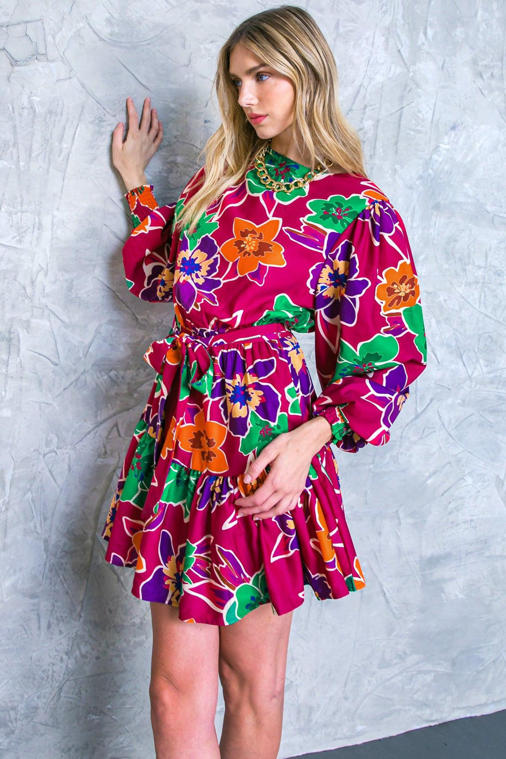 ELEVATED ATTITUDE WOVEN MINI DRESS.