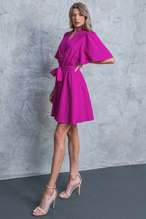 SPEAK NOW WOVEN MINI DRESS.