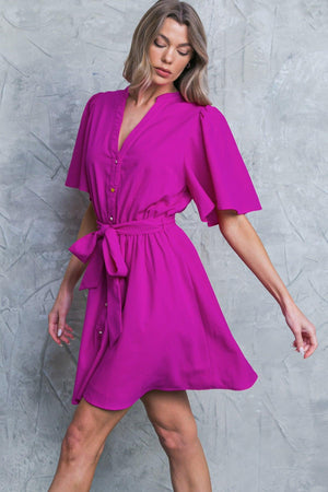 SPEAK NOW WOVEN MINI DRESS.