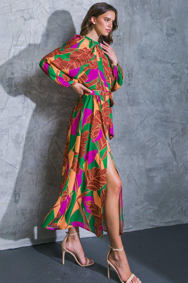 CUE THE CHIC WOVEN MIDI DRESS.