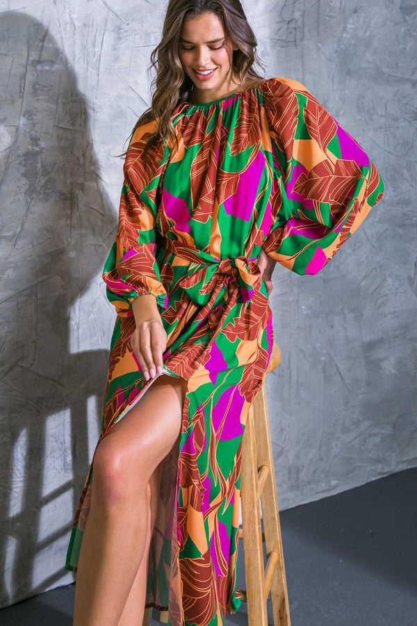 CUE THE CHIC WOVEN MIDI DRESS.