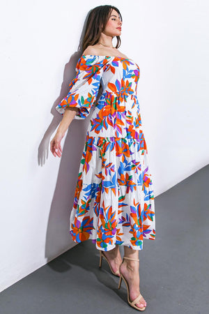 FEELING OPTIMISTIC WOVEN MIDI DRESS.
