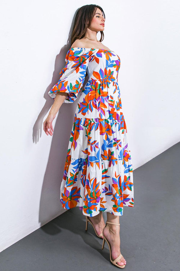 FEELING OPTIMISTIC WOVEN MIDI DRESS.