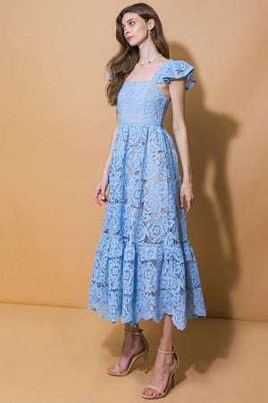 STILL THINKING LACE MIDI DRESS.