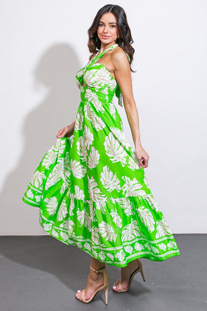 CAUSE A SCENE WOVEN MIDI DRESS.