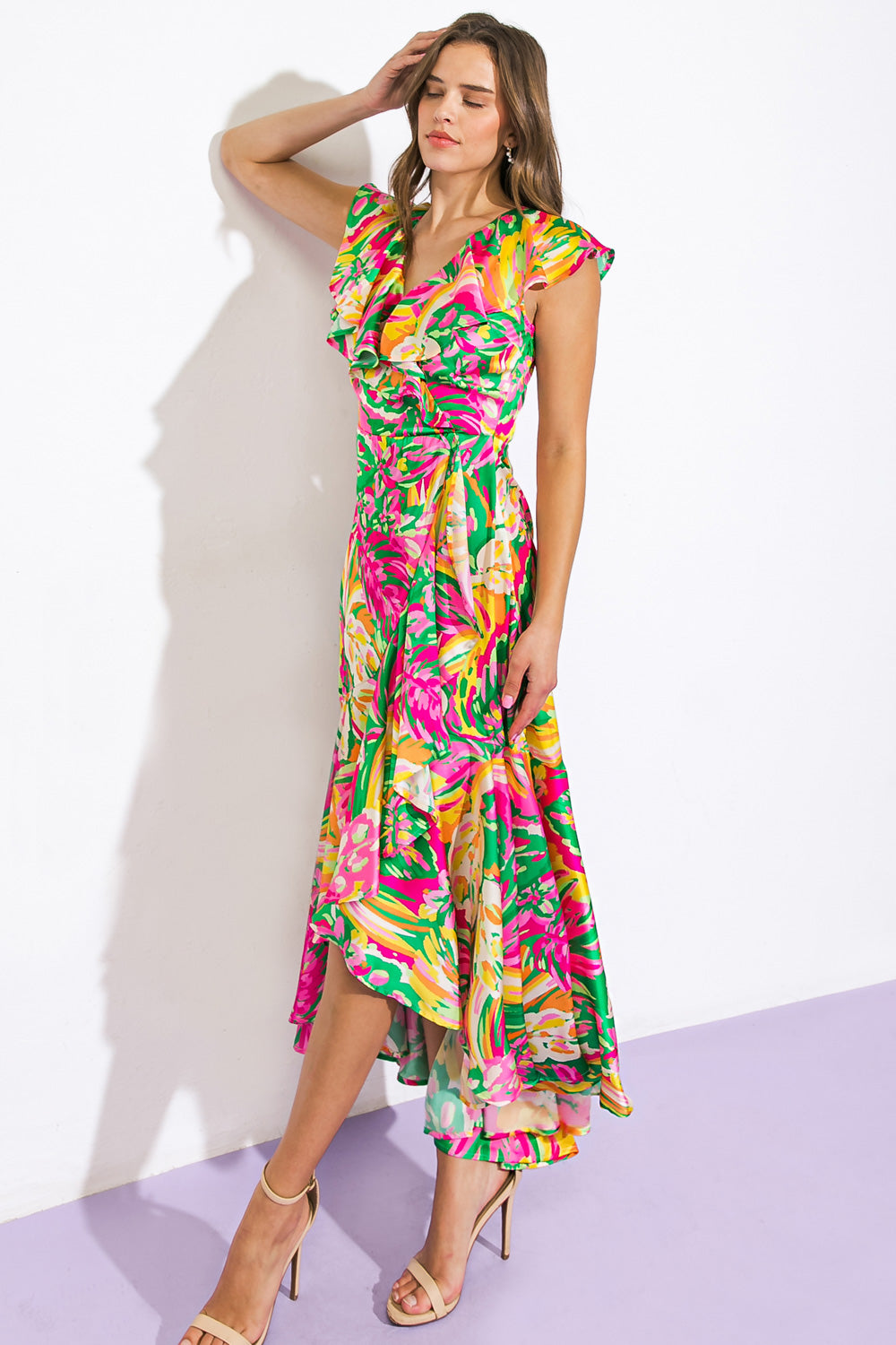 THE TIME IS RIGHT WOVEN SATIN MAXI DRESS