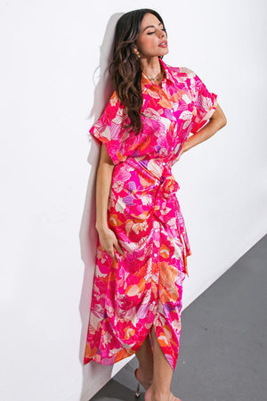 MAKE A SPLASH WOVEN MIDI DRESS.