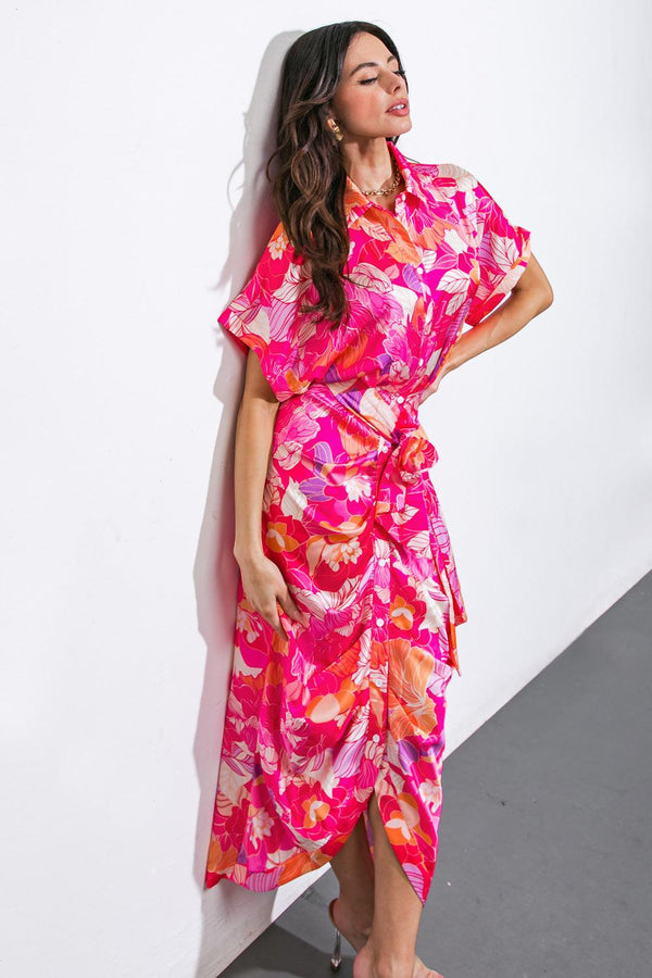 MAKE A SPLASH WOVEN MIDI DRESS.