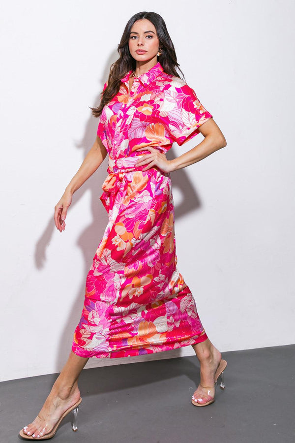 MAKE A SPLASH WOVEN MIDI DRESS.