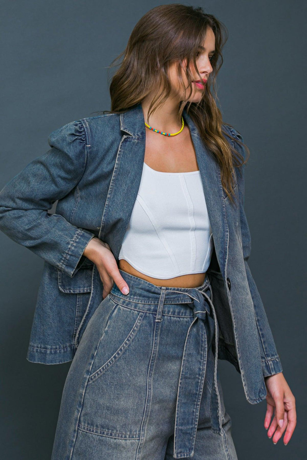 GIVE IT YOUR ALL DENIM BLAZER.