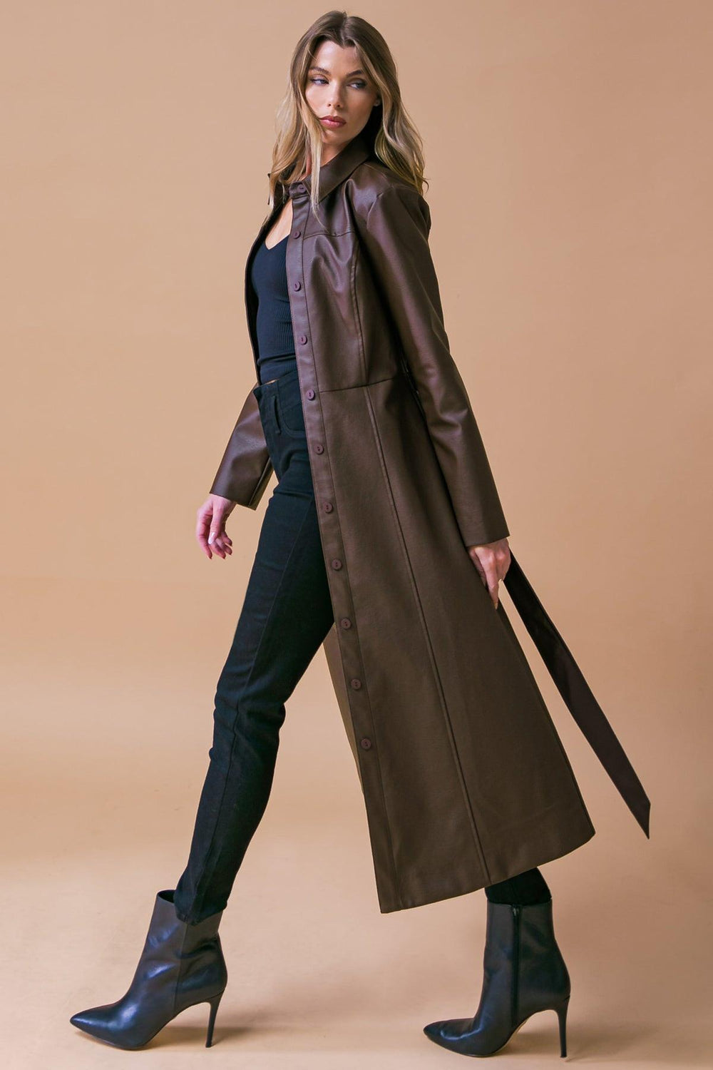 WHAT A WONDERFUL DAY LEATHER MIDI COAT.