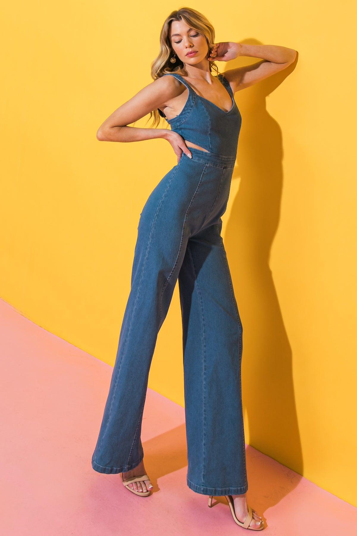 REMARKABLE ENTRANCE DENIM JUMPSUIT.