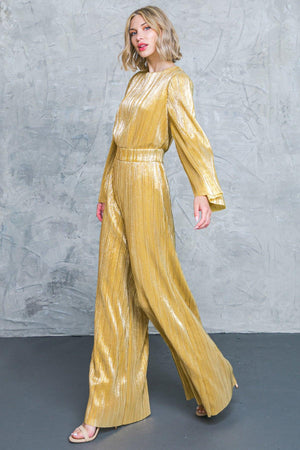 DARE TO DAZZLE PLISSE JUMPSUIT.