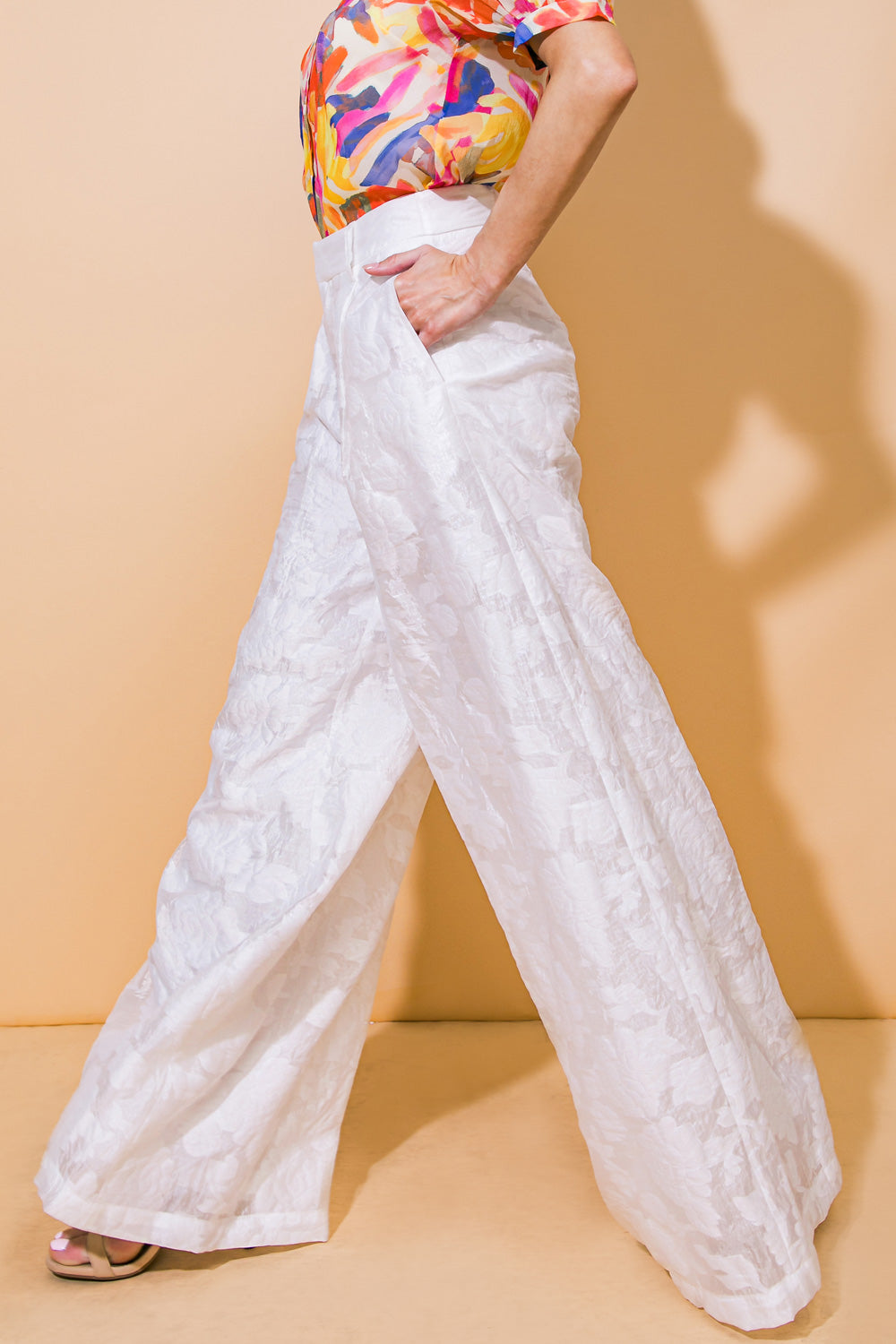 White Wide Leg Woven Pants