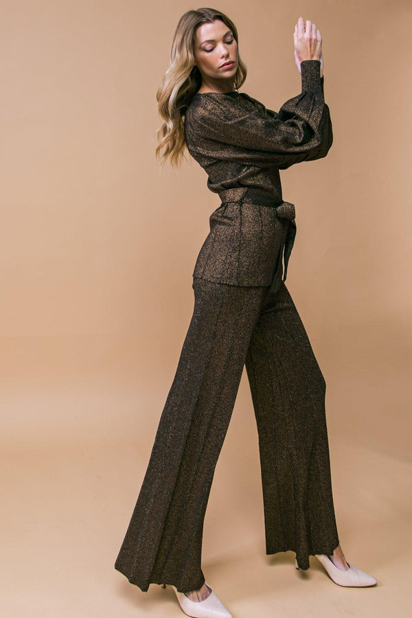 STUNNING STANCE METALLIC SWEATER TUNIN AND PANT SET.