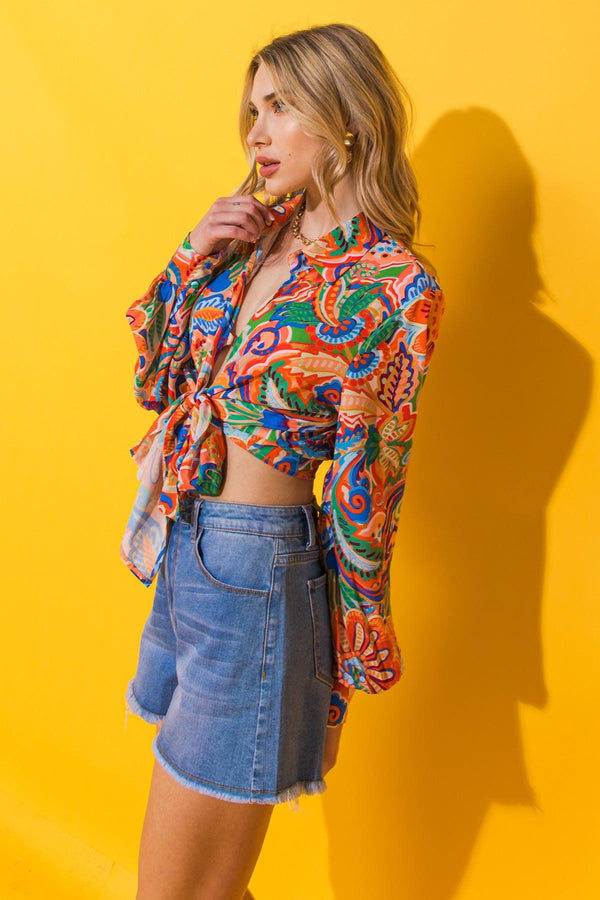 MY HAPPY PLACE WOVEN TOP.