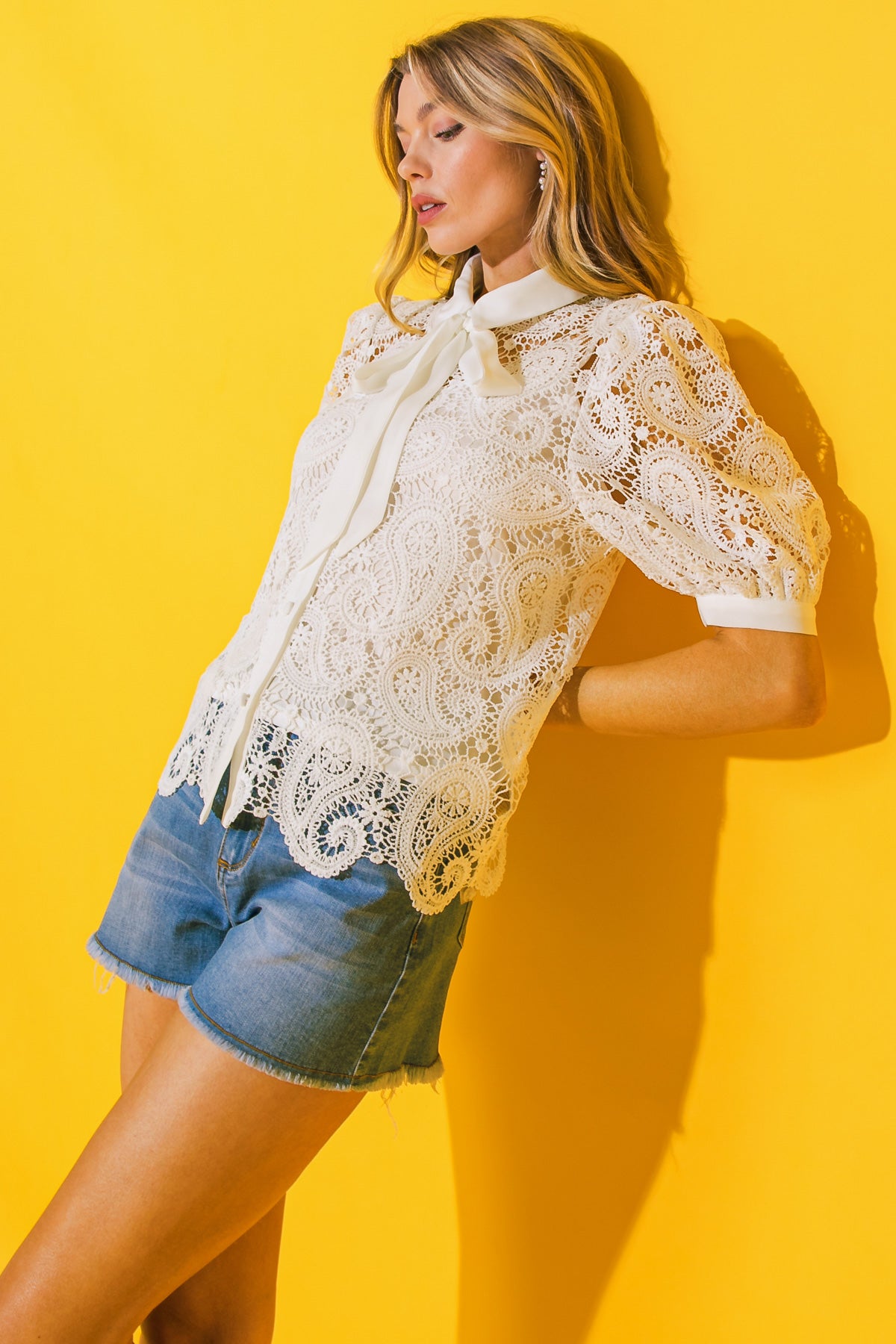 NEVER FORGOTTEN WOVEN LACE TOP