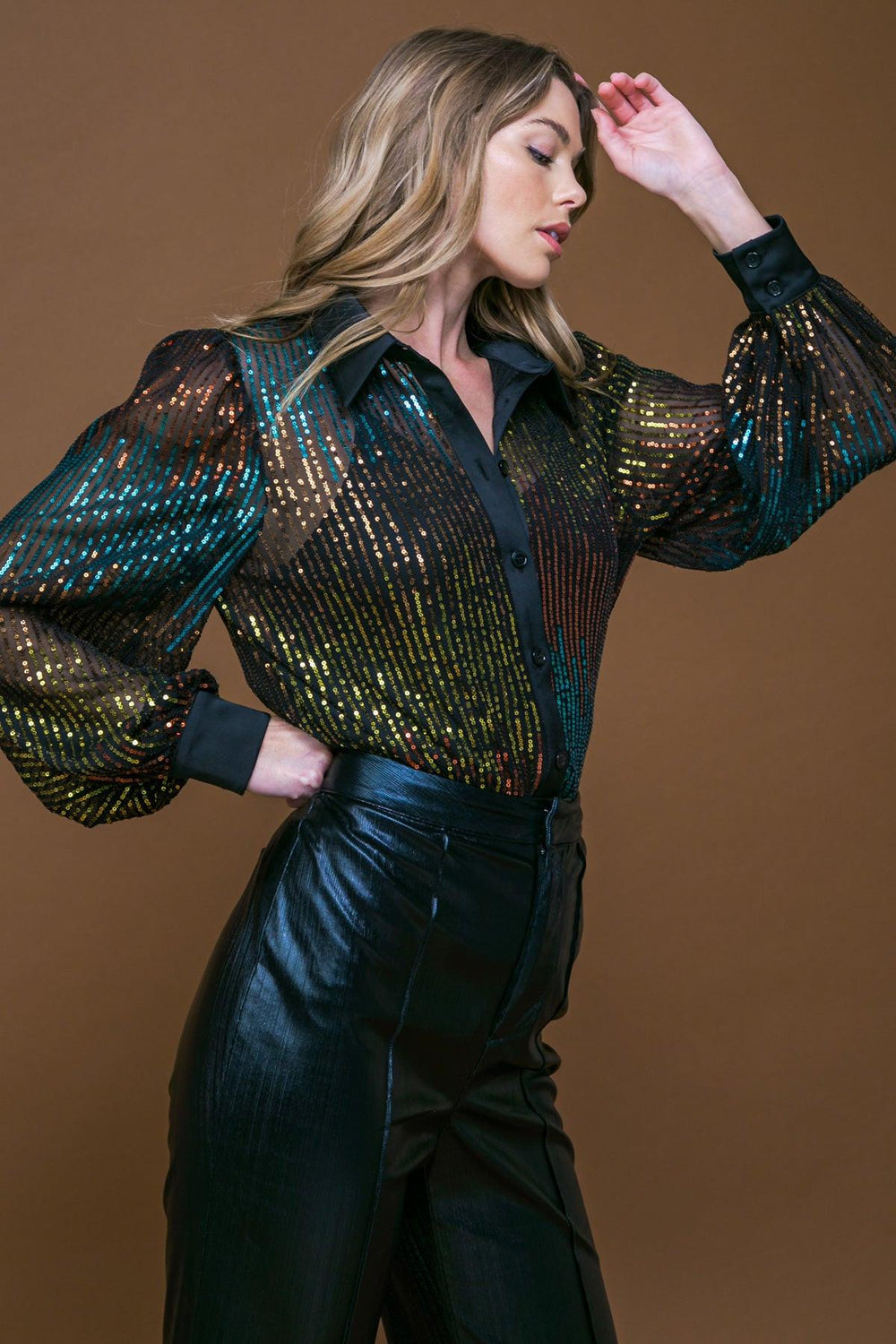 CAUSE A COMMOTION SEQUIN BLOUSE.