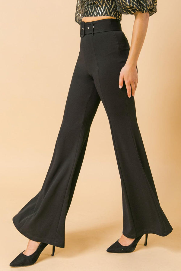 COUNTDOWN THE HOURS WOVEN FLARED PANTS.