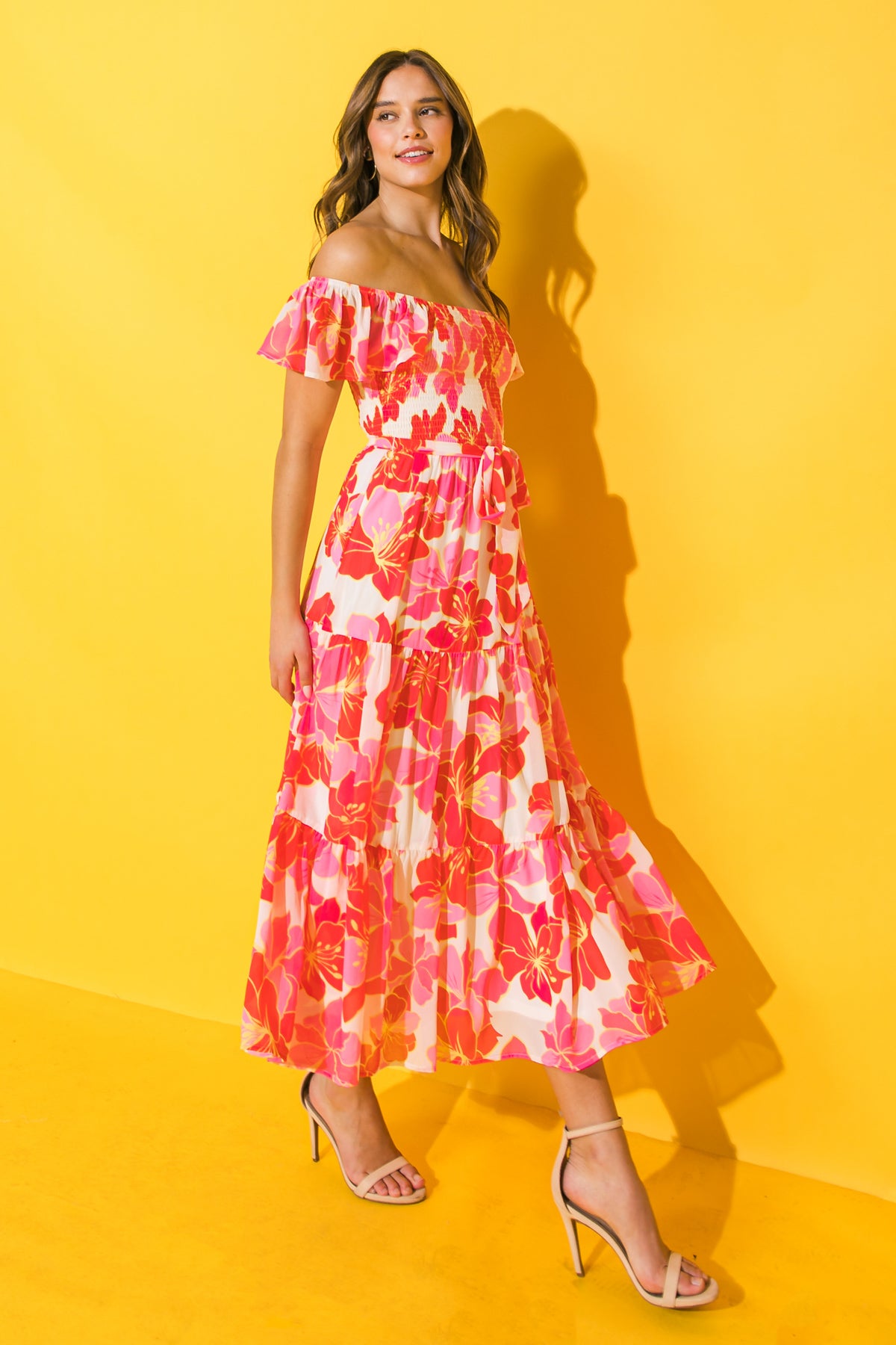 PROMISE OF LOVE FLORAL WOVEN MIDI DRESS