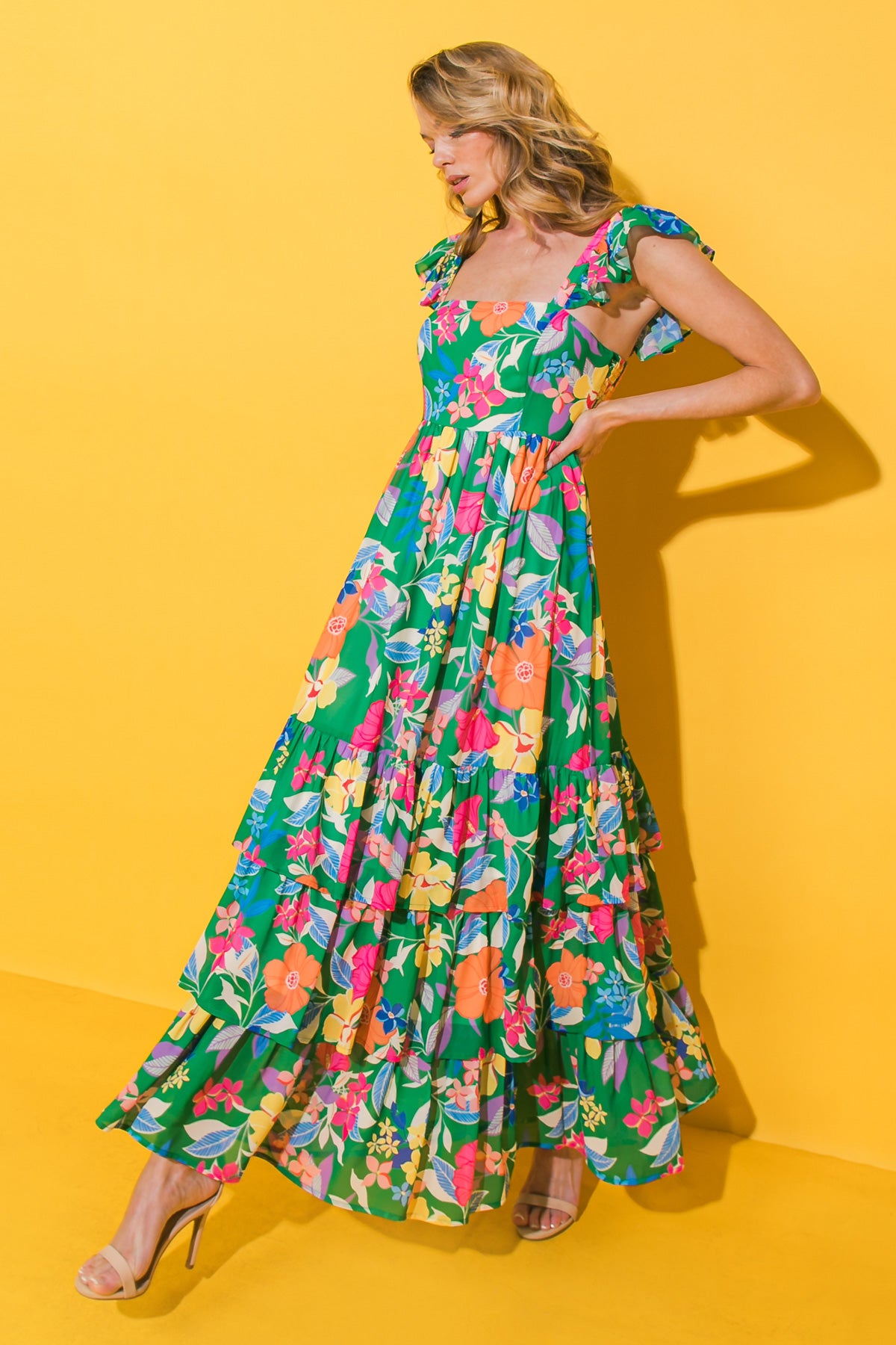 PRETTY IN PARADISE FLORAL WOVEN MAXI DRESS